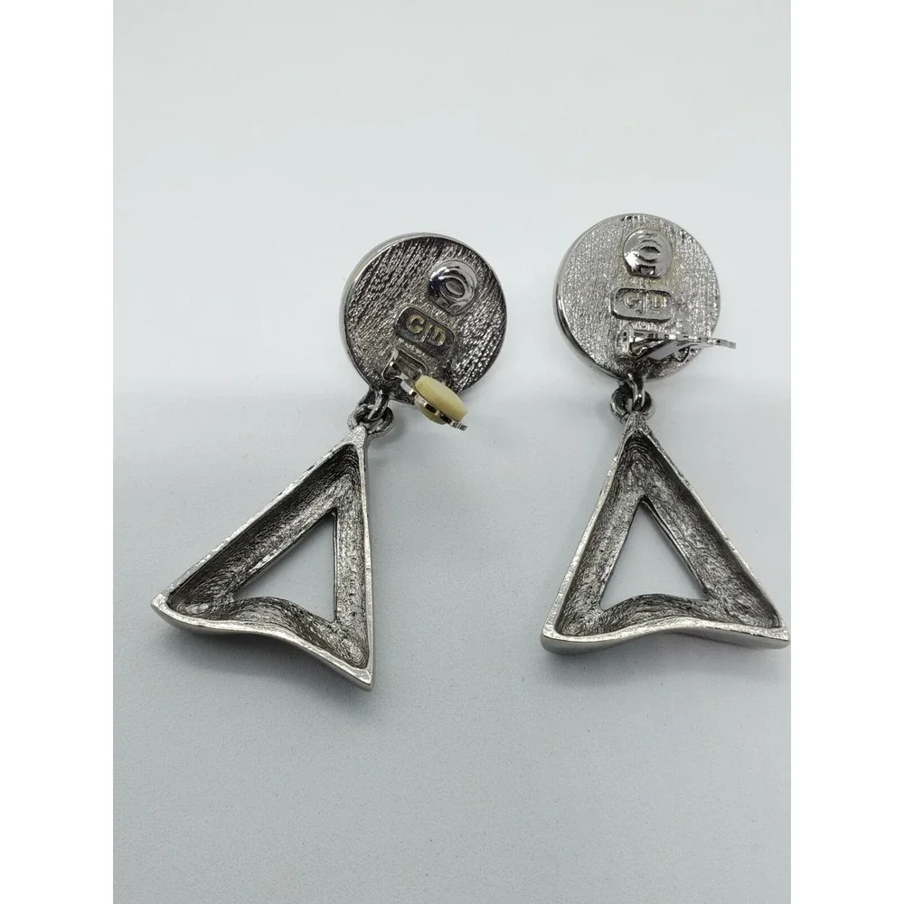 Vintage Bead Cluster Dangled Drop Clip On Signed GJD Silver Tone 2.5